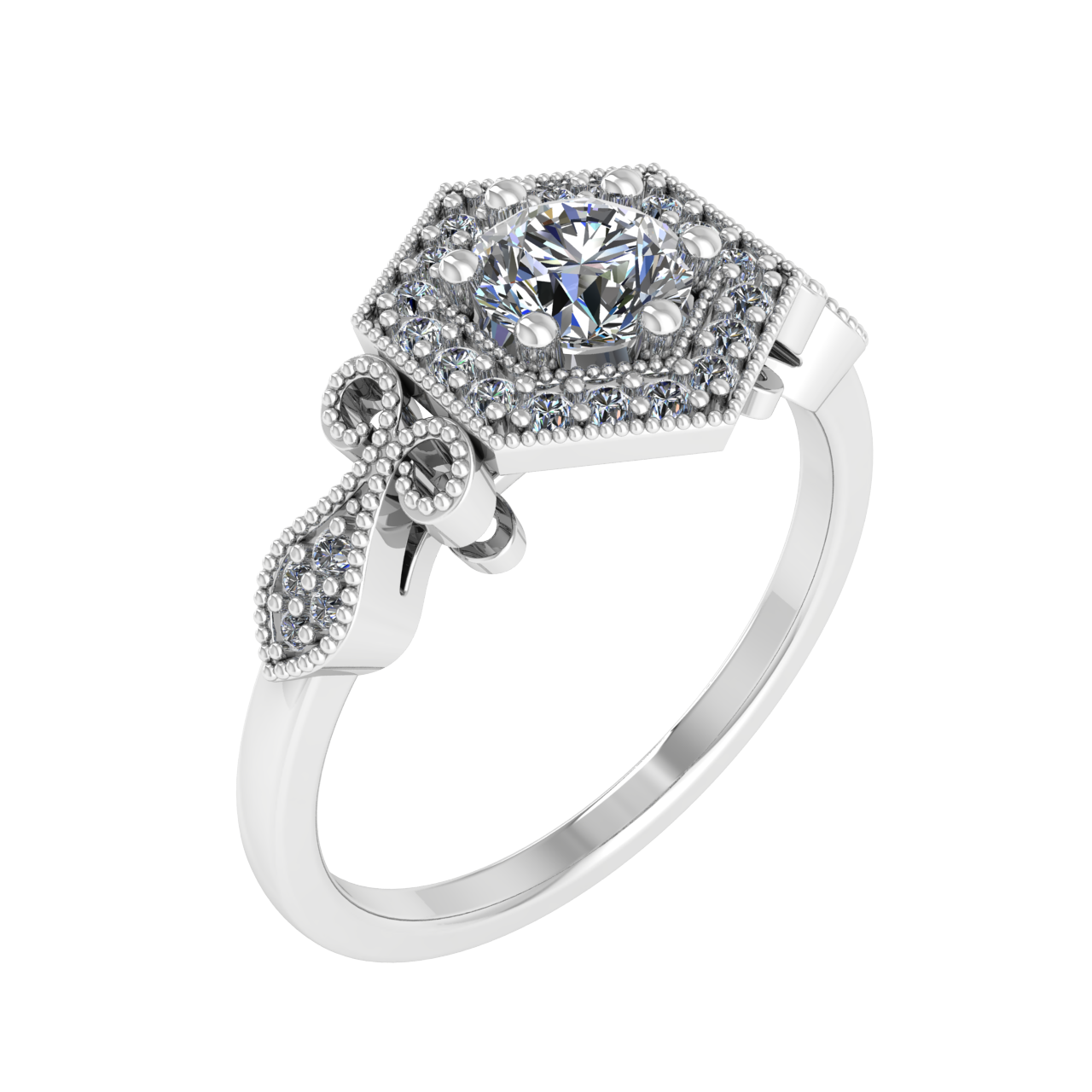 HALO HEXAGON 5.00mm ROUND ENGAGEMENT RING